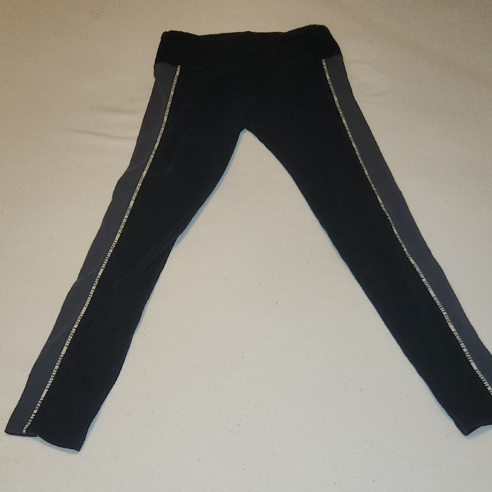 Victoria Sport Black Leggings with Silver Stripes, Size Medium